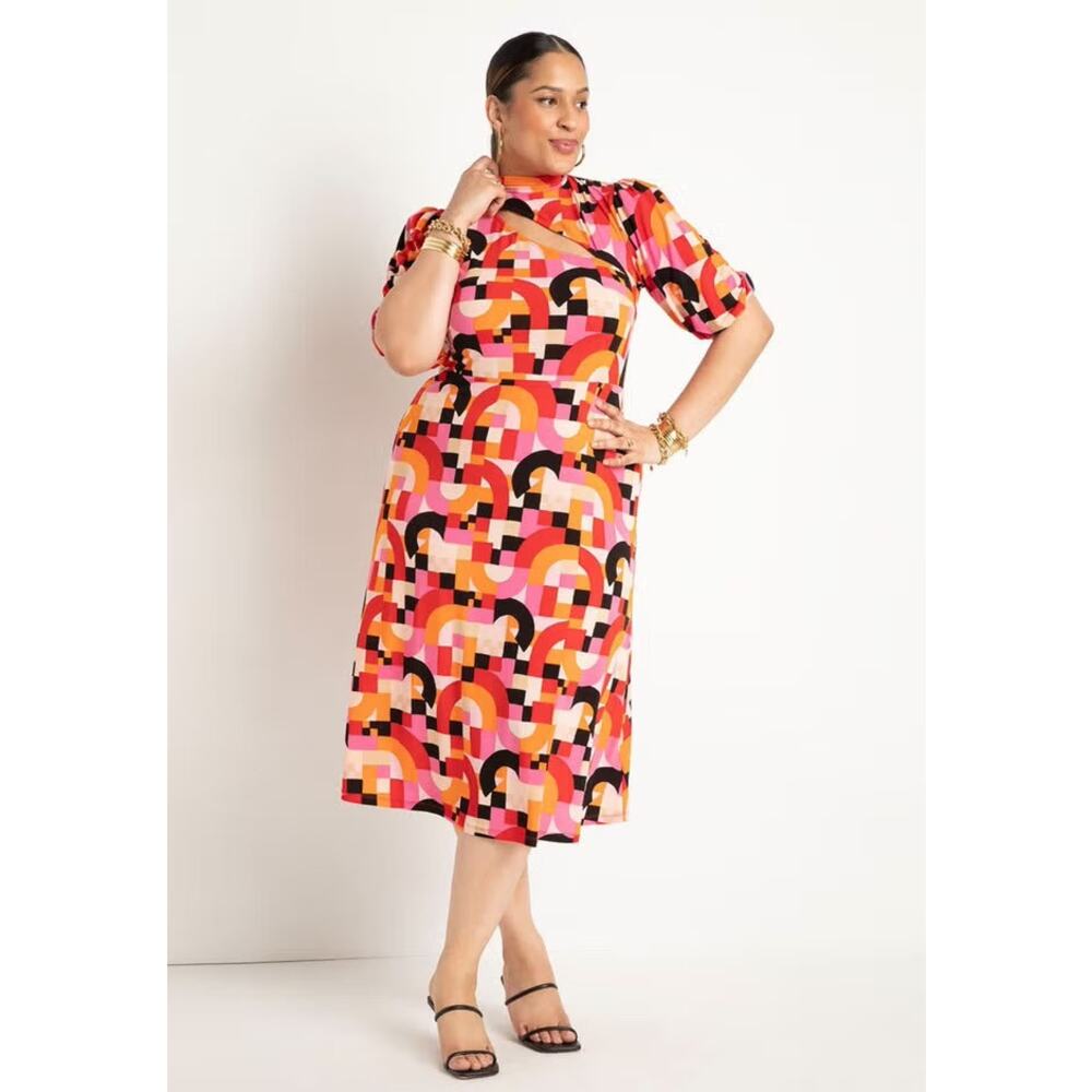 Eloquii Multicolored Print Keyhole Front Dress Si… - image 1